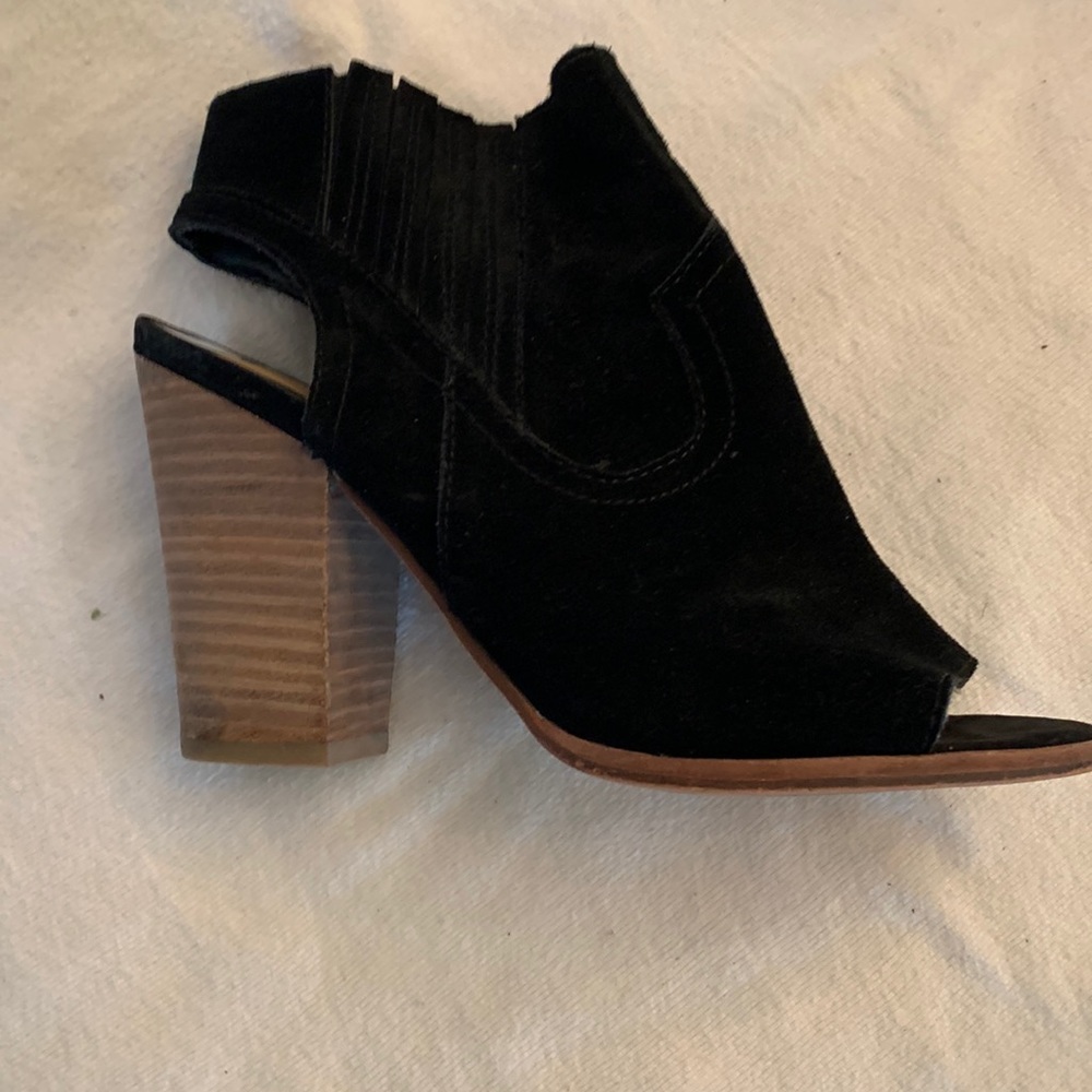 Black suede, leather ankle bootie